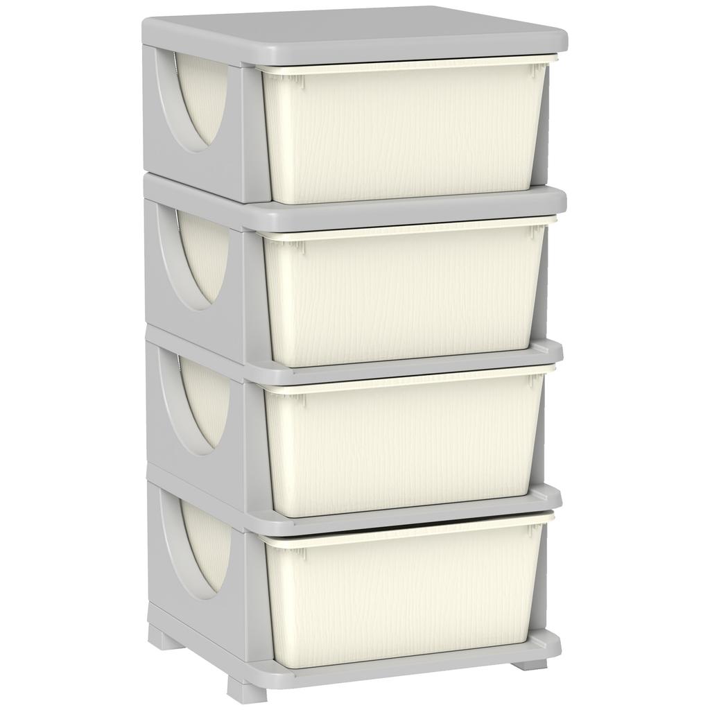 Children's Toy Organizer, 4 Drawers, 4 Tiers, Plastic Boxes, 37 x 37 x 76 cm, Cream