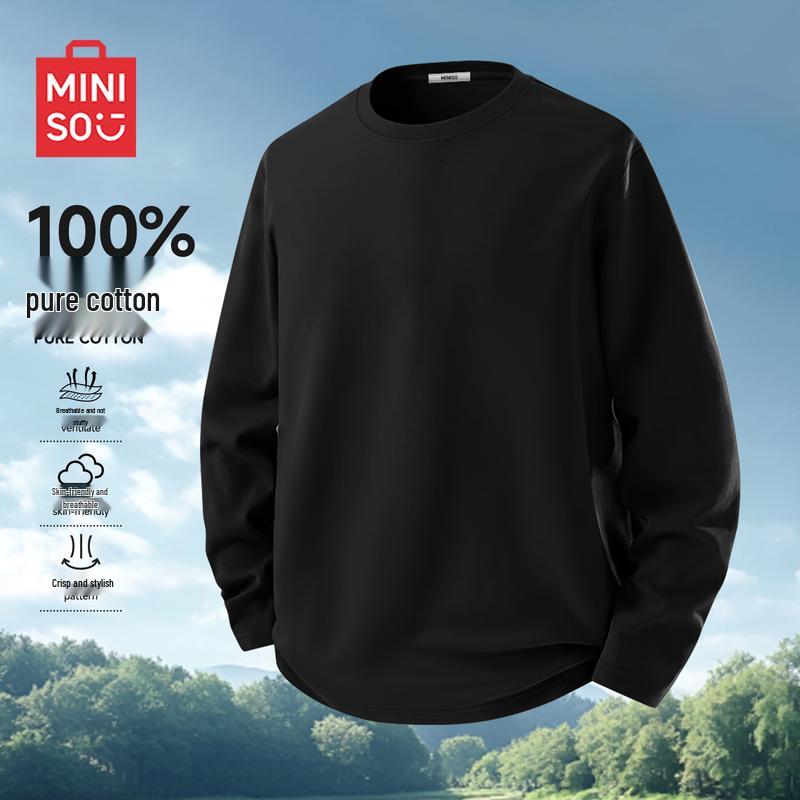 MINISO Men's Casual Long Sleeve Round Neck T-Shirt