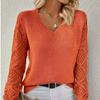 Women's Autumn  Knitted Hollowed-out Long-sleeved V-neck Pullover Sweater