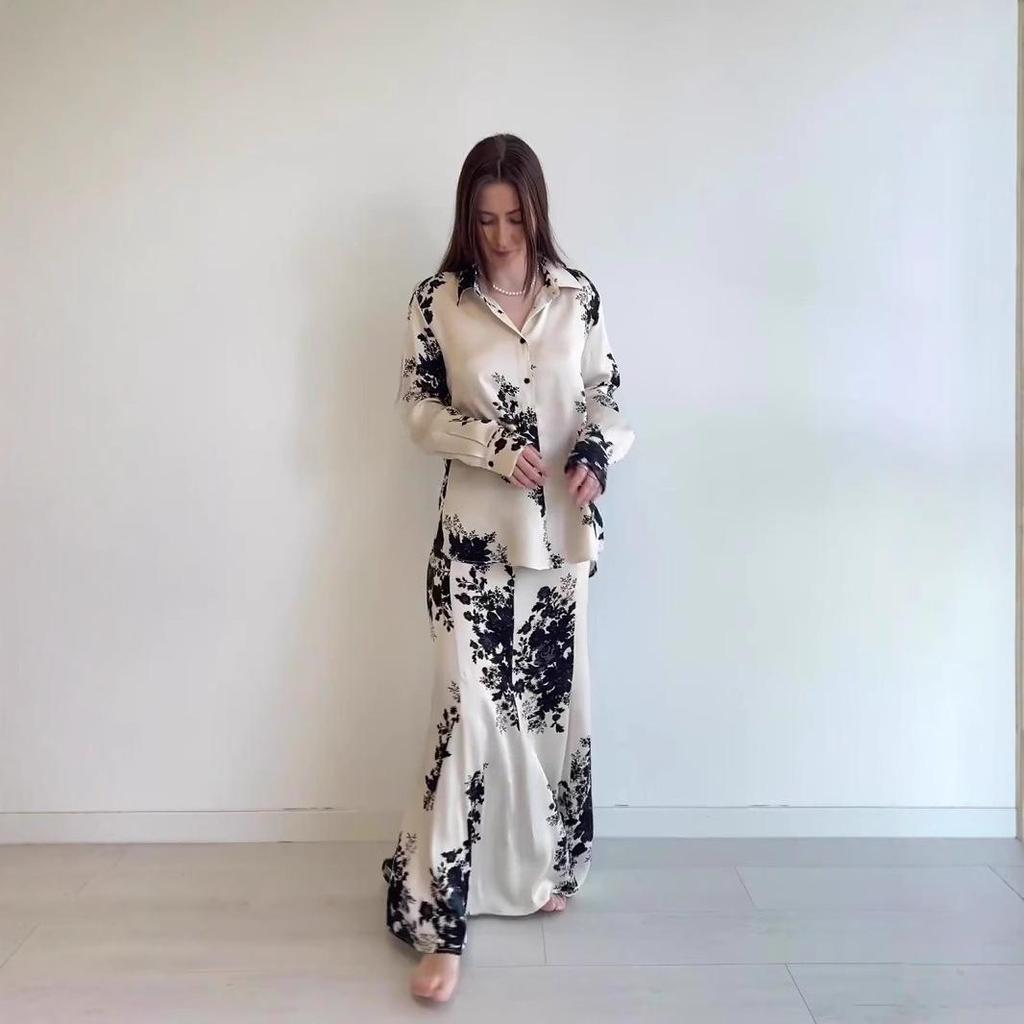 Spring 2025 Women's Fashion: Printed Button-Down Loose Skirt Set