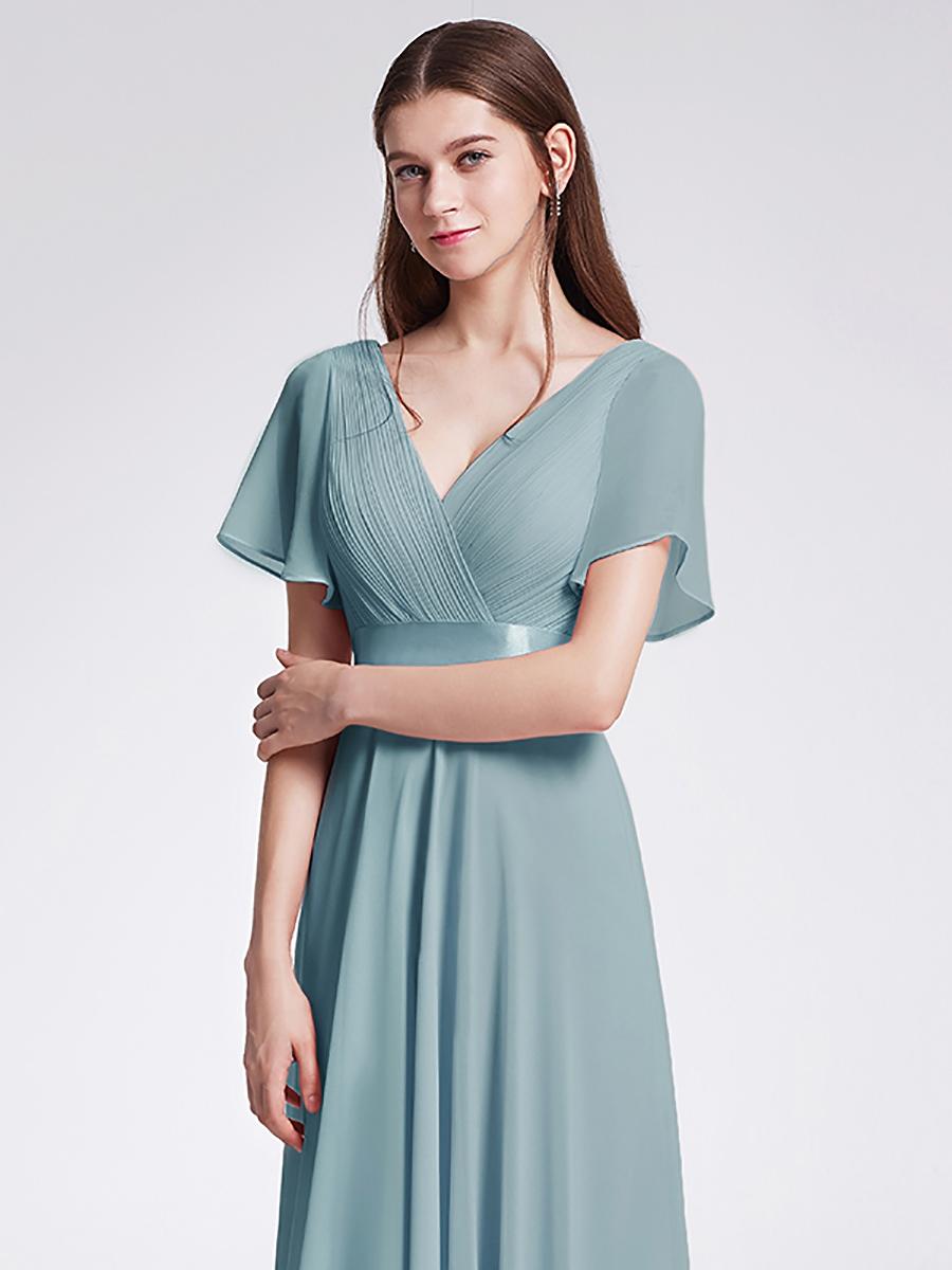 Всегда красивые женские шифоновые вечерние платья с двойным v-образным вырезом и ампирной — фото 6