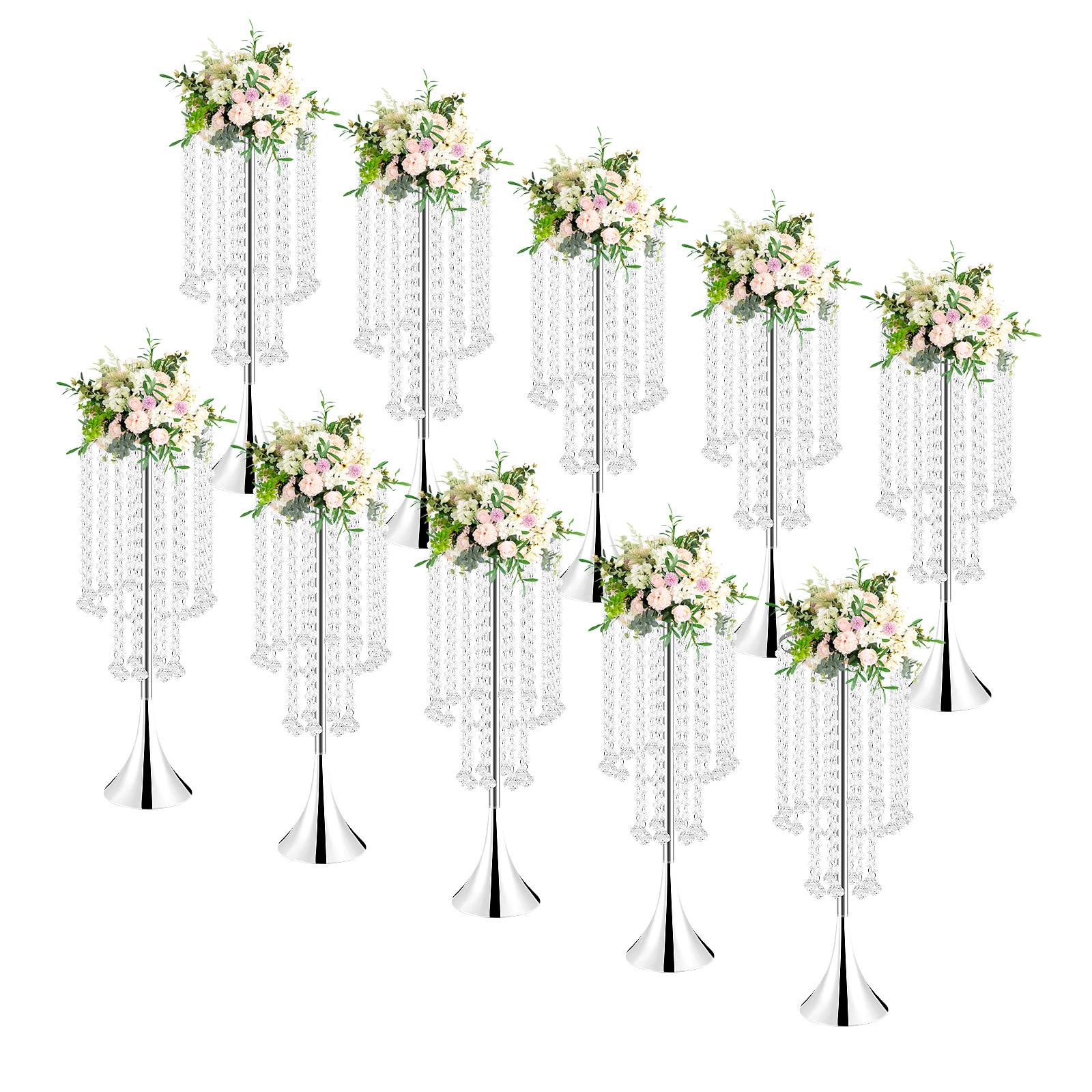 

10 шт. Серебряные хрустальные вазы для цветов, высота 21,9 дюйма, металлические акриловые подставки для цветов с бусинами для стола, универсальная ваза для цветочных композиций серебряный