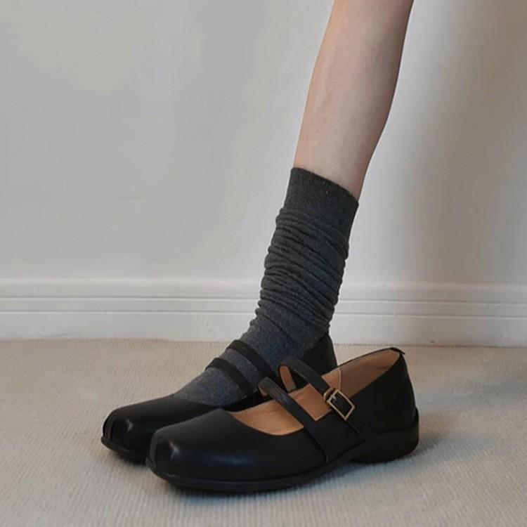 Keep Version~ Soft Leather Korean Version Retro Square Head Ballet Shoes Women's French Temperament Shallow Mouth Mary Jane Single Shoes Small Lea