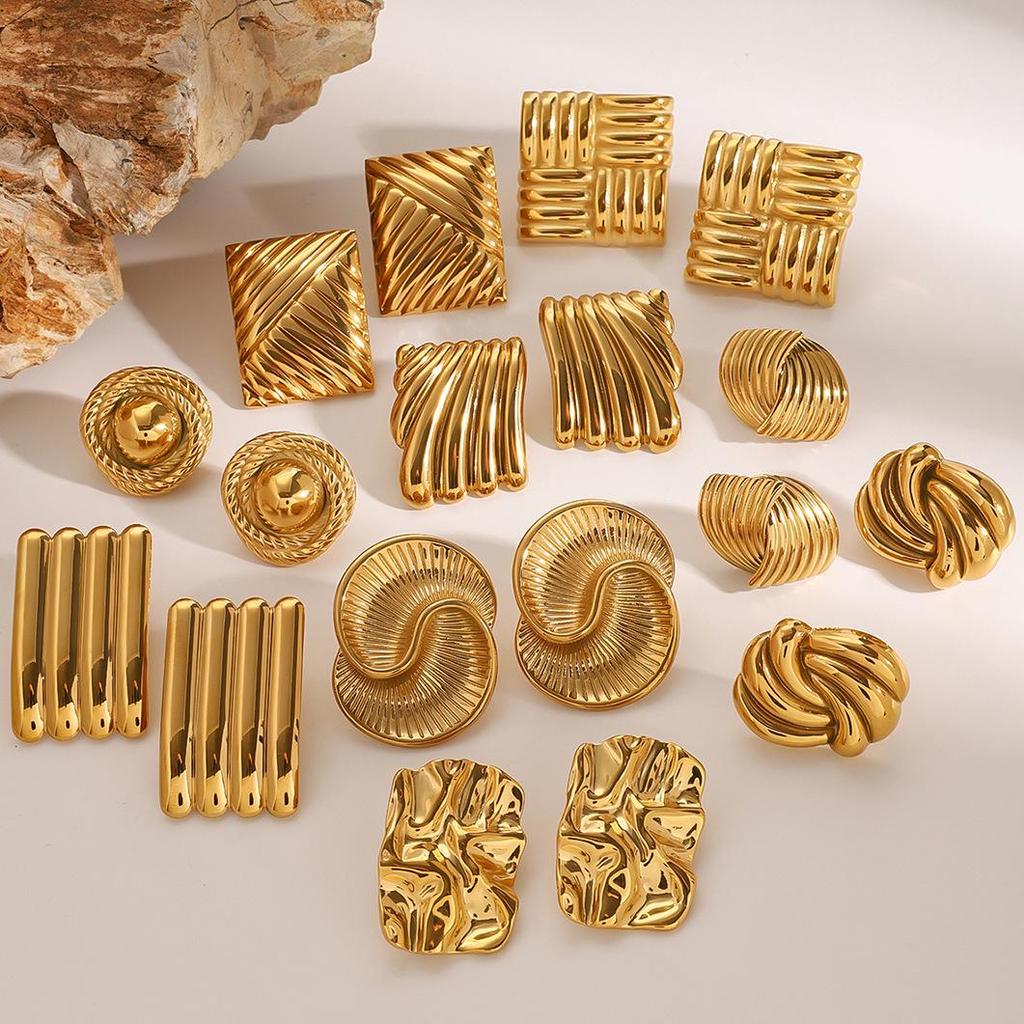Jieding Stainless Steel Geometric Stud Earrings - High-End European & American Titanium Ear Jewelry