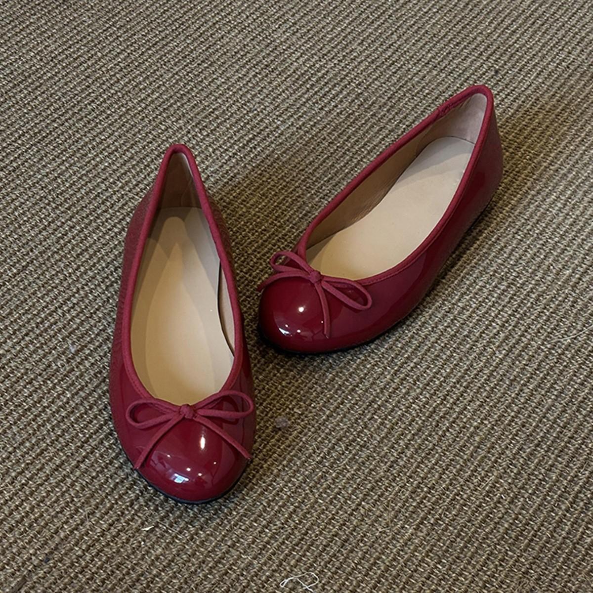 

Sheepskin version~ British style bow shallow mouth flat shoes women s 2025 summer new casual versatile Mary Jane shoes 40 бордовый