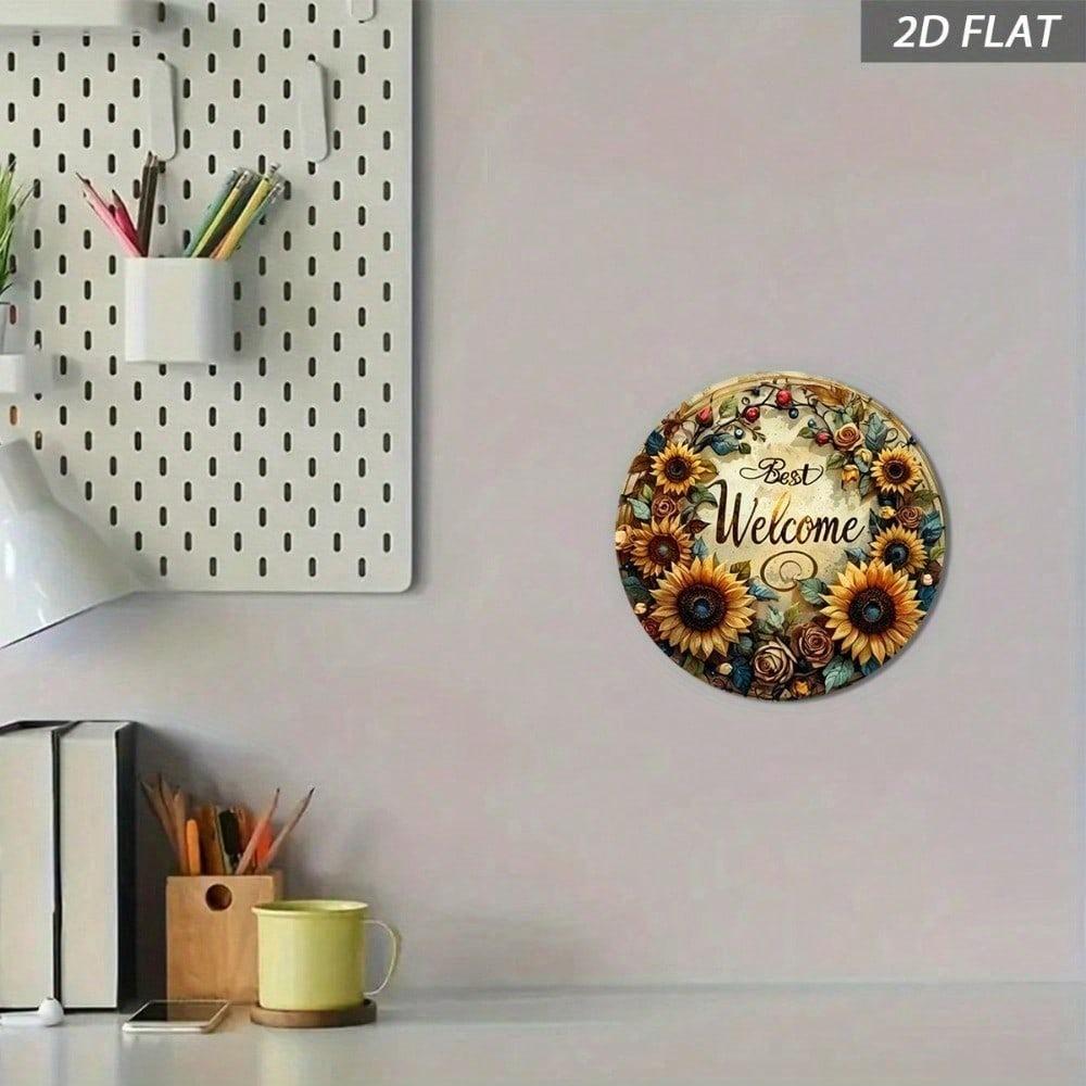 Vintage Sonnenblume Runde Aluminiumplakette 8x8 Zoll Wanddekoration für Haus Garten Veranda
