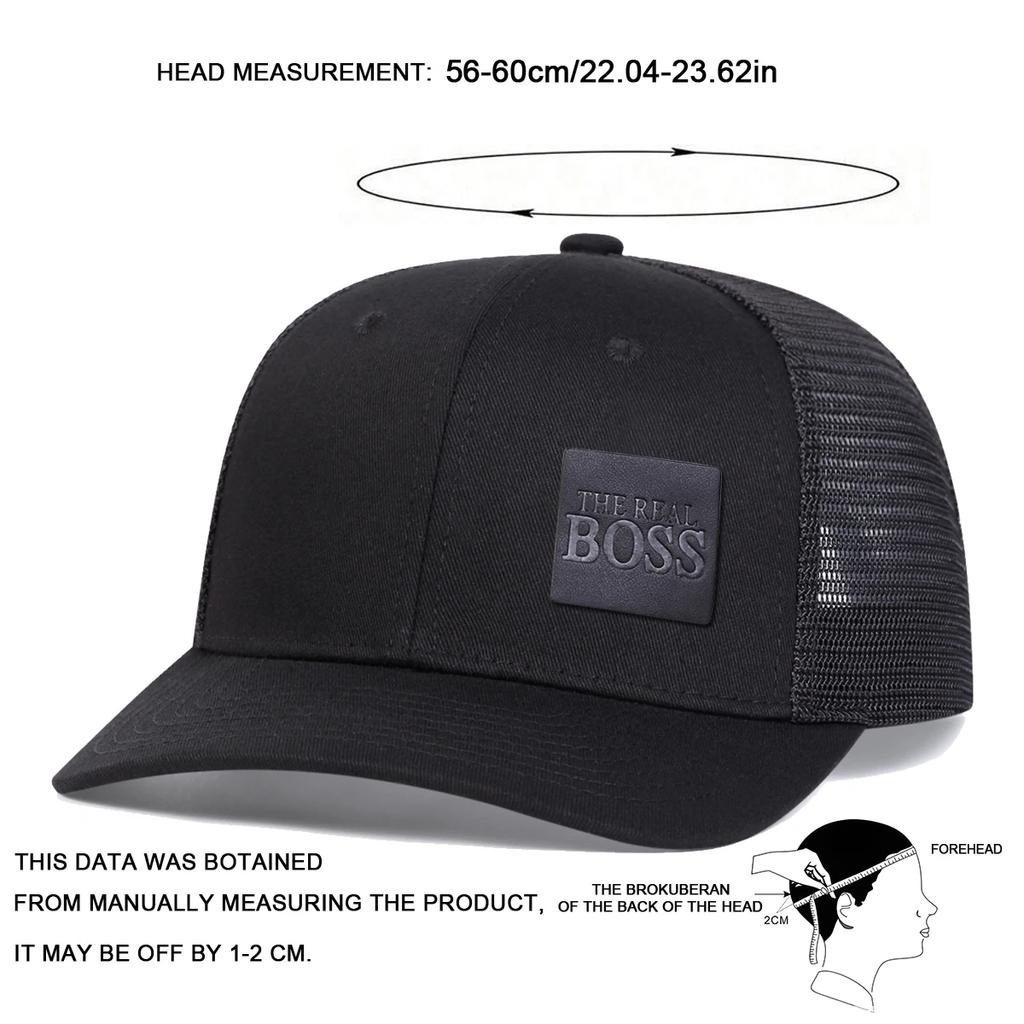 Unisex THE REAL BOSS Letter Leather Label Baseball Net Caps Spring Summer Outdoor Adjustable Casual Hats Dad Hat Sunscreen Hat