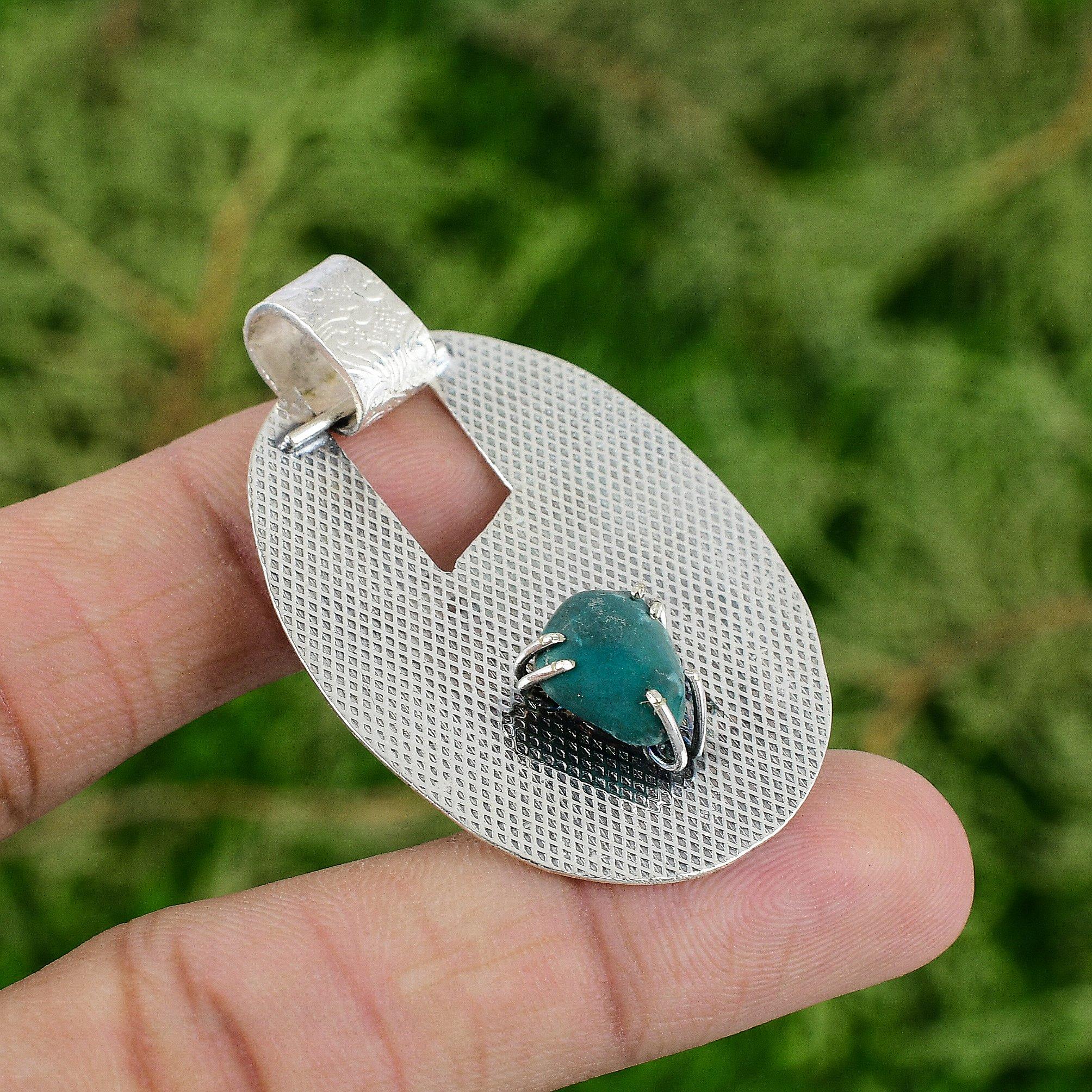 

Daughters Day Deal Tibetan Turquoise Rough Gemstone Pendant 925 Sterling Silver