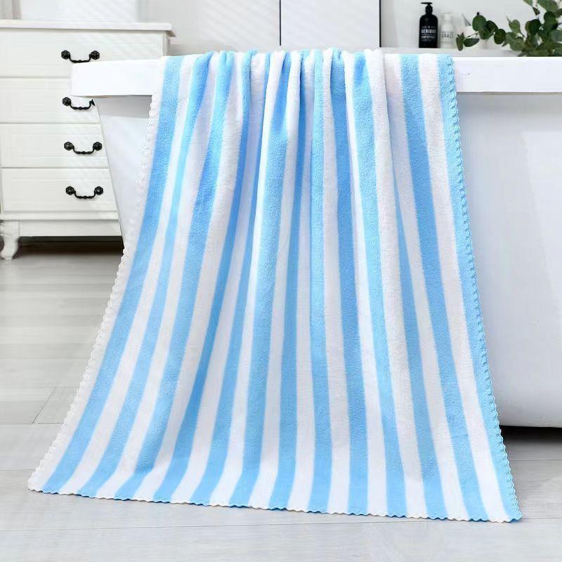 Thick Towel Absorbent Facial Towel Striped Coral Velvet Bath Towel Quick Drying Beach Towel Household Motion Bath Bath Towel
