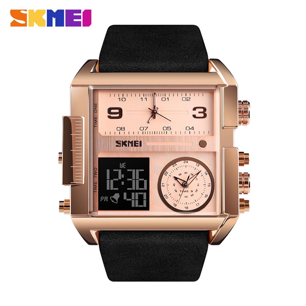 SKMEI Stainless Steel Mens Watches Quartz Military Sports Waterproof LED Digital Wristwatches