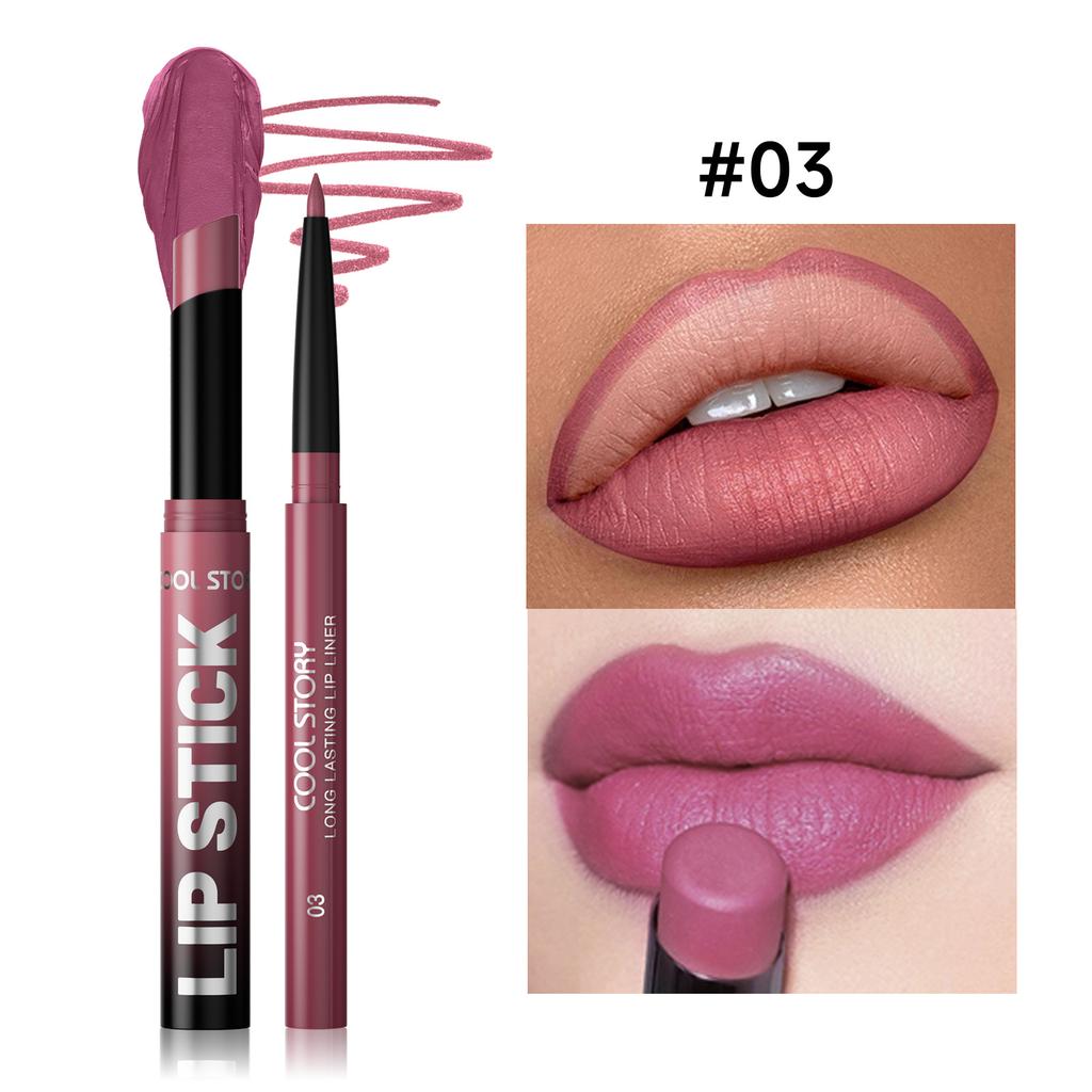 Waterproof Lasting Matte Velvet Lip Gloss Lip Liner Set 2pcs/set Lipliner Pen and Lip Gloss Combination Set Lips Contour Makeup