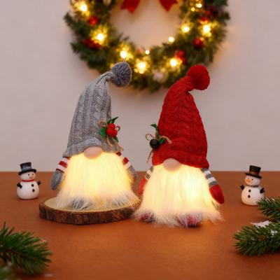 Lighted Christmas Gnome Small Light Up Plush Santa Elf with Knitted Hat Stuffed Swedish Tomte Toy for Winter Tabletop Fireplace Decor