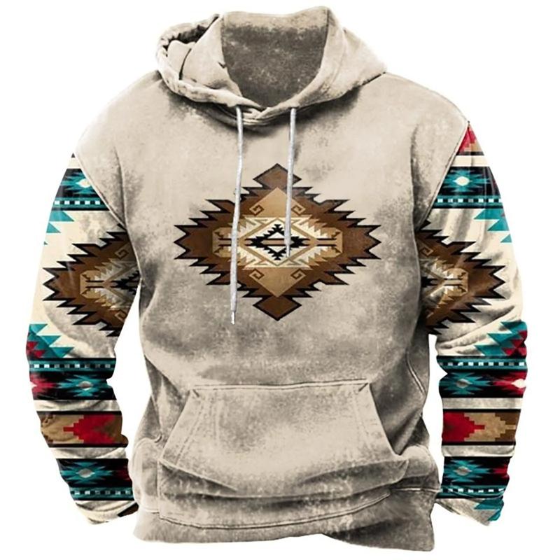 Vintage Graphic Men's Hoodies Indian Traditional Print Pullovers Oversized Casual Hooded Sweatshirts Ropa Hombre Unisex Clothing
