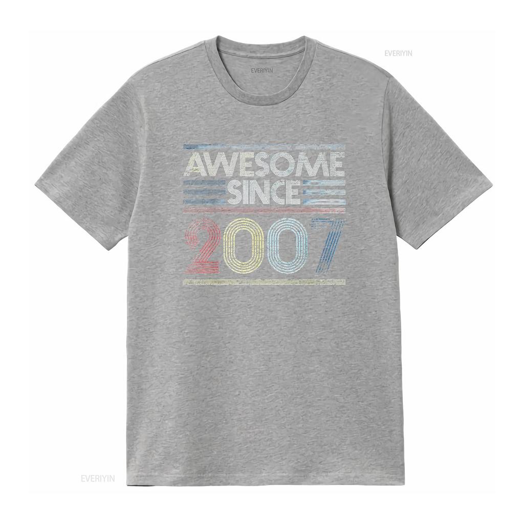 Womens Vintage 15Th Birthday s Awesome Since 2007 T Shirt Black 2XL vintage Washed Breathable Stylish Comfortable Unisex