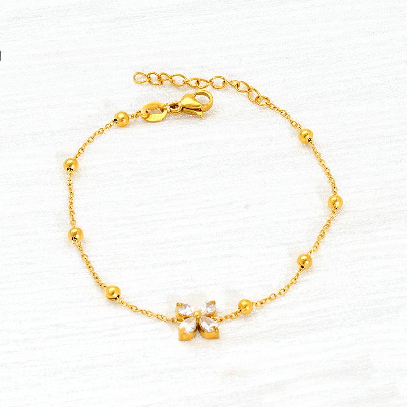 Trendy Versatile Stainless Steel Gold Plated Chain Link Bowknot Flower Charms Zircon Bracelet for Women Non Tarnish Jewelry