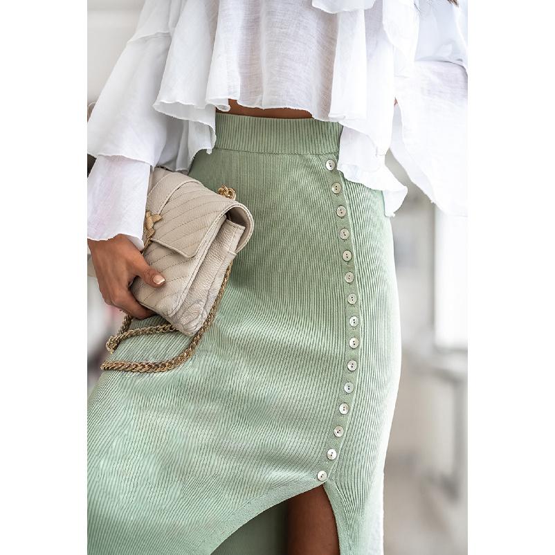 Summer New Slim and Sexy Professional Women's Clothing Ribbed Temperament Slit Button Half Skirt