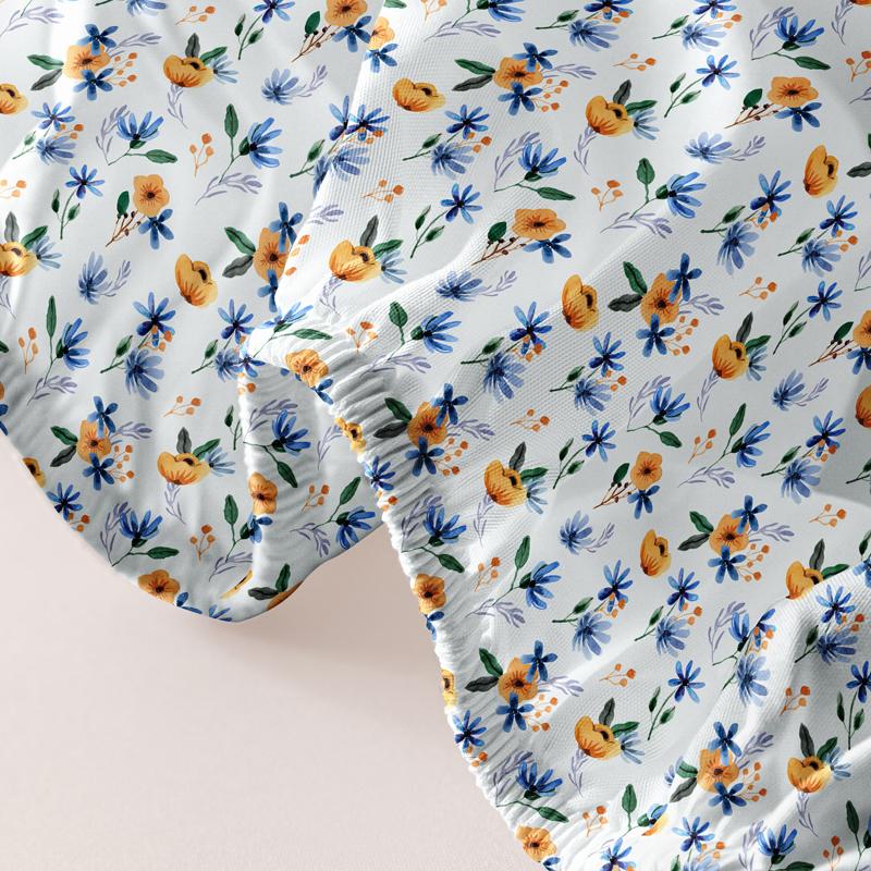 Simple 1 Modern Plant Flower Printed Matte Fitted Sheet, Bedroom Printed Bed Cover, Bedding Excluding Pillowcases