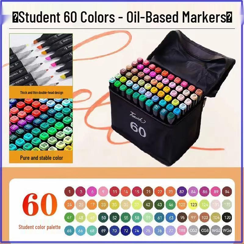 Genuine Dual-Tip Oil-Based Marker Pens - 120 Colors, Quick-Drying, Large Capacity for Elementary School Art.