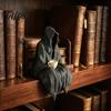 Dark Aesthetic Room Accessories Hooded Ghost Resin Figurine, Mysterious Faceless Statue with Coffee Cup, Gothic Decor Weather Resistant Patio Art for