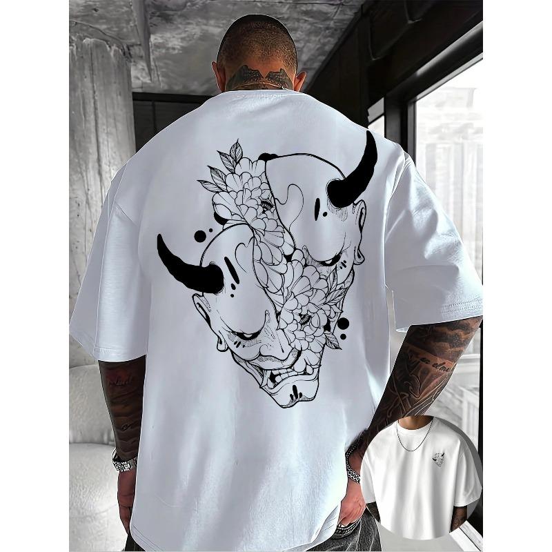European Size Creative Front and Back Print Round Neck T-Shirt, Pure Cotton Summer Fashion Short Sleeve Top for Casual Daily Style Essential Outing