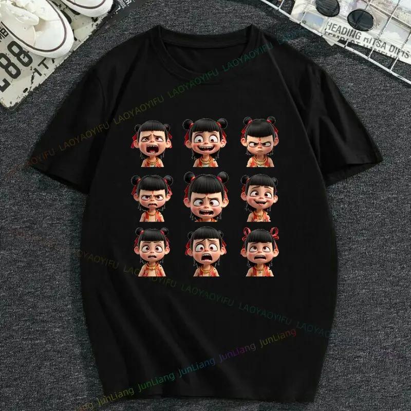 2025 Nezha 2 Magisches Poster Kurzarm Rundhals T-Shirt Mode Freizeit Lustig Y2K Süß Spaß T-Shirt