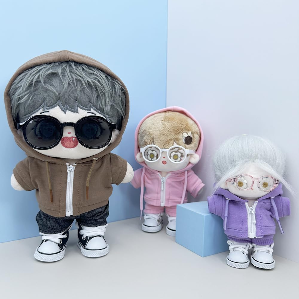Niannyyhouse 10cm, 15cm, 20cm Plyšové oblečení, Mikina s kapucí, Kalhoty, Brýle, Plátěné boty, Sportovní oblečení, Oblečení pro bavlněnou panenku (Černá-15cm)