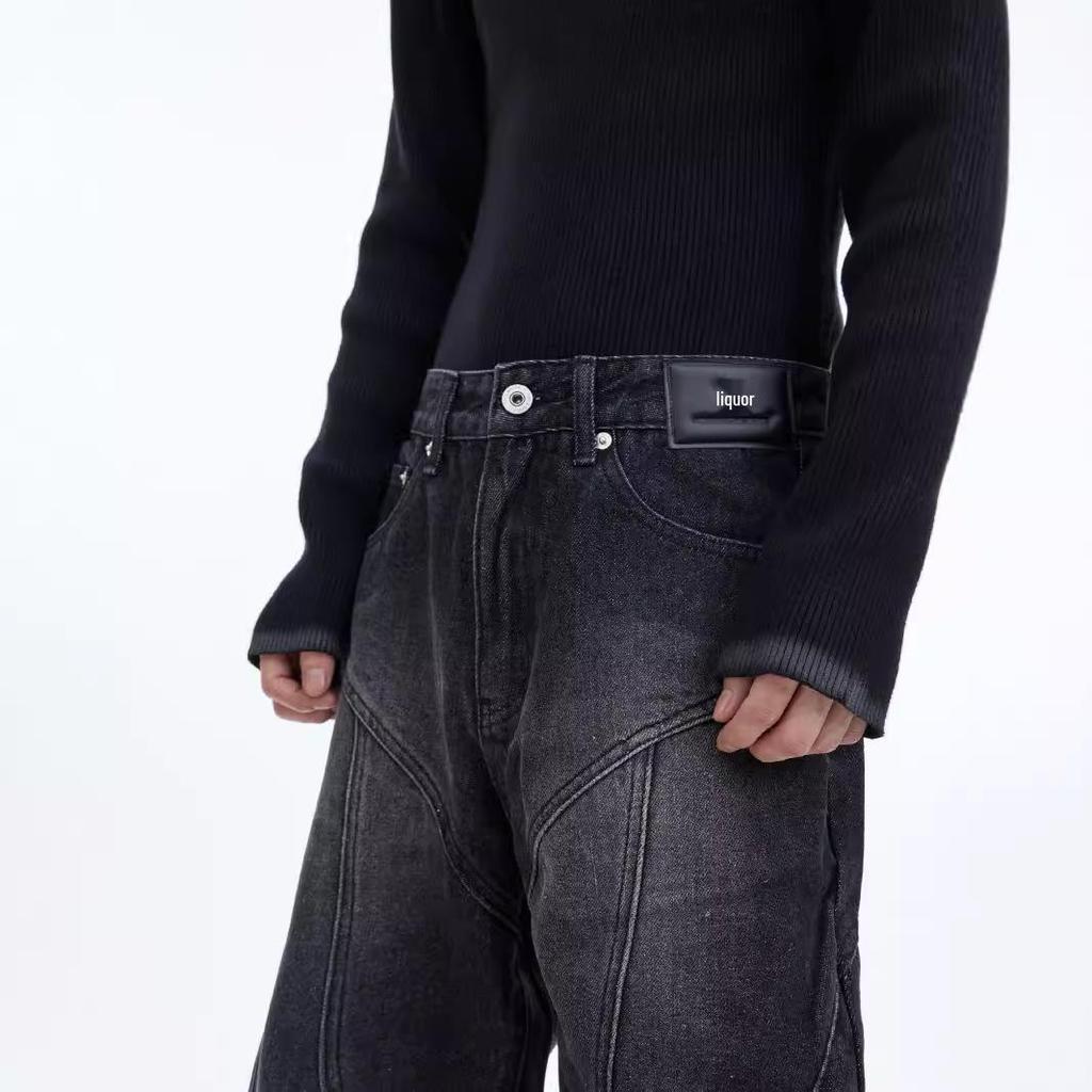 Pánské hip-hopové volné rovné džíny Four Seasons s cool zipovým rozšířením.