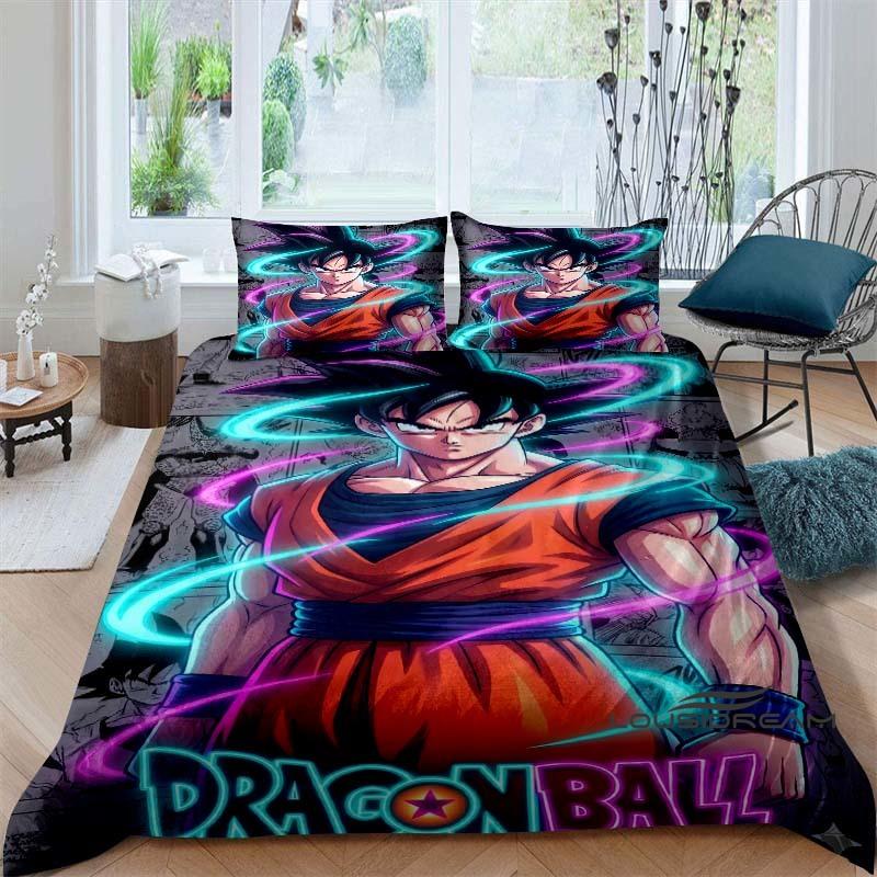 Cartoon/Anime Son Goku Dragon Ball Themed Printed Bedding Set: This Soft and Comfortable Set Includes a Duvet Cover and Pillowca