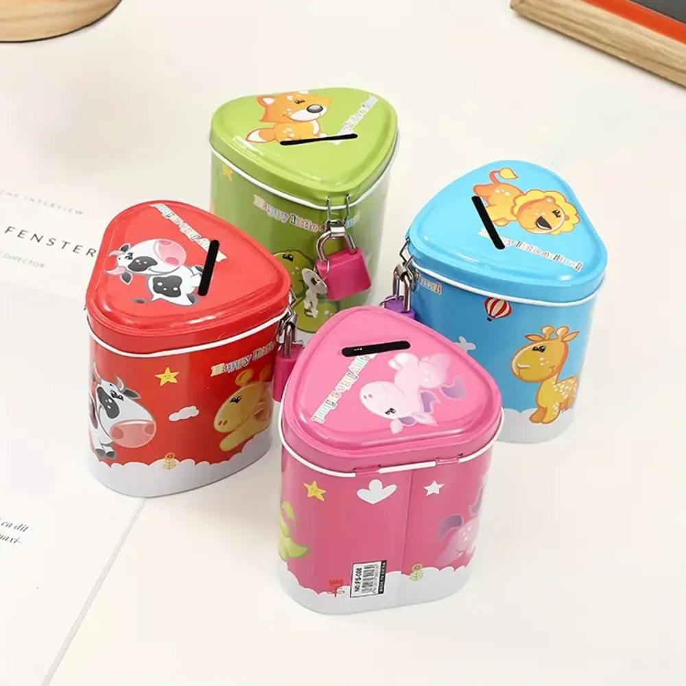 Hucha Metálica en Forma de Corazón con Cerradura Hucha Infantil de Dibujos Animados Decoración de Dormitorio