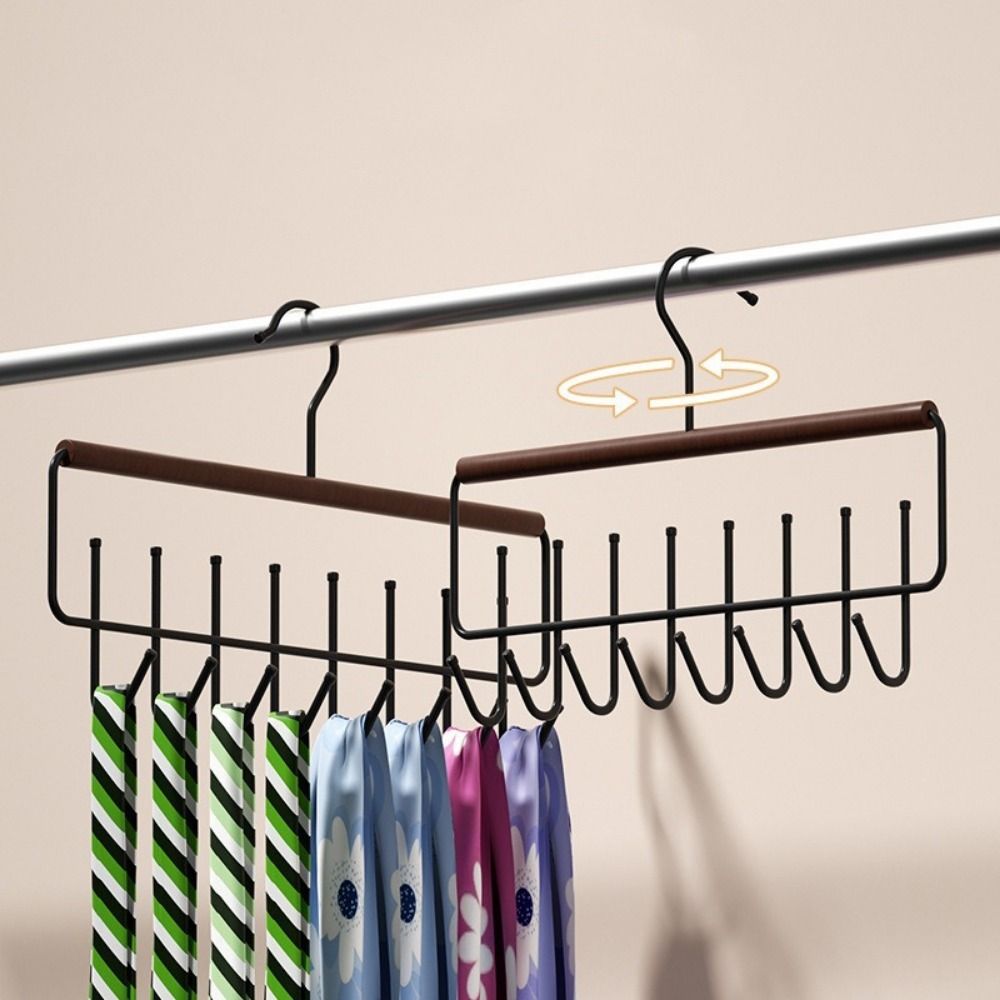 2 Pieces 16 Hook Wooden Clothes Drying Rack Rotatable Large Capacity Women Storage Bra Hangers Space Saving Anti-slip