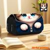 Cute Big-Eyed Cat 2D Printed Double-Layer Flip-Top Black Pencil Case - Back-to-School Essential Pencil Box, Daily Multi-Functional Makeup Bag, Large-C