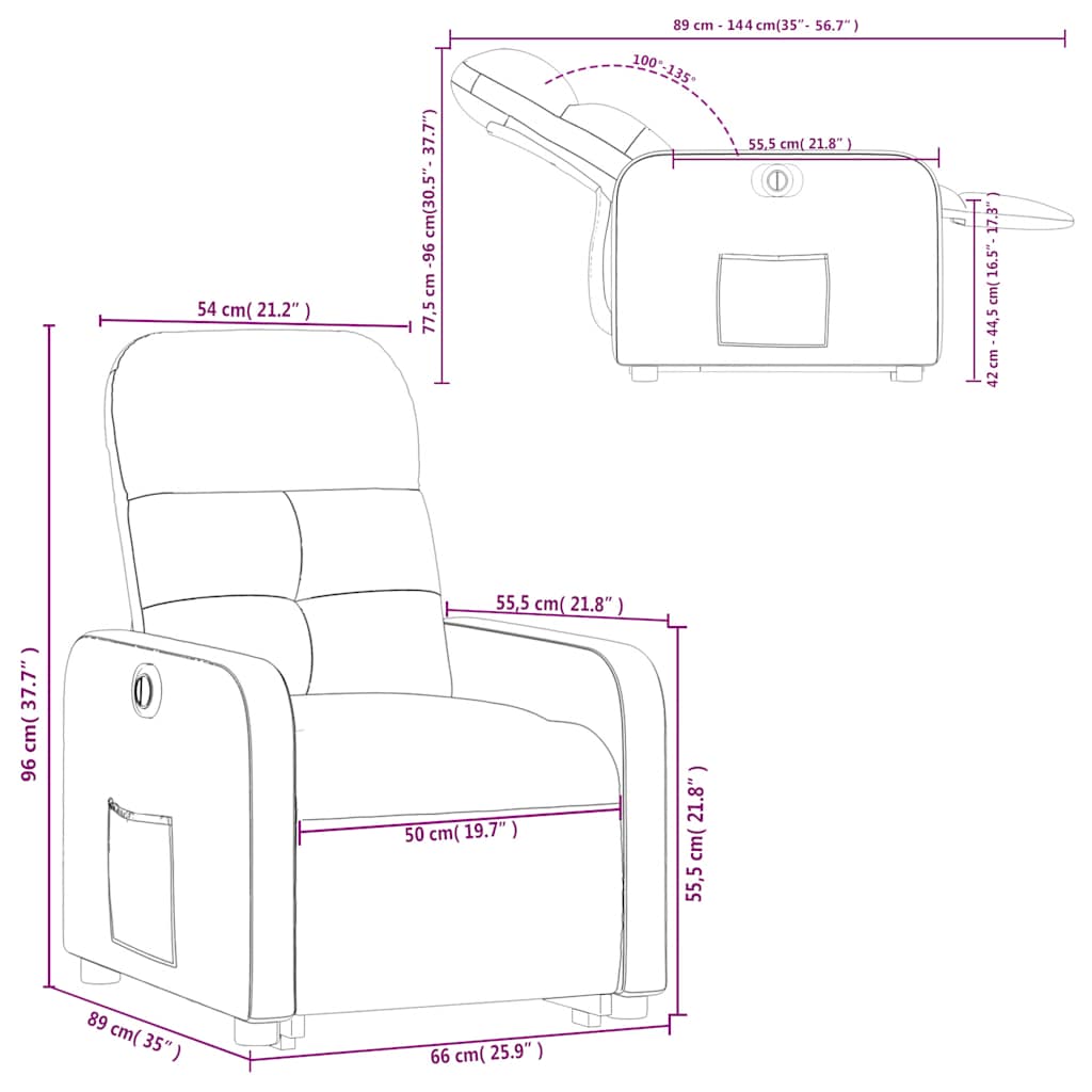 Electric Recliner Chair with Rising Function Black Fabric