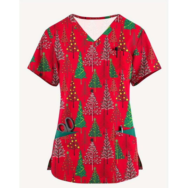 3D Snowman Print V-Neck Short Sleeve T-Shirt Women Men Casual Workwear Comfort Fit 2025