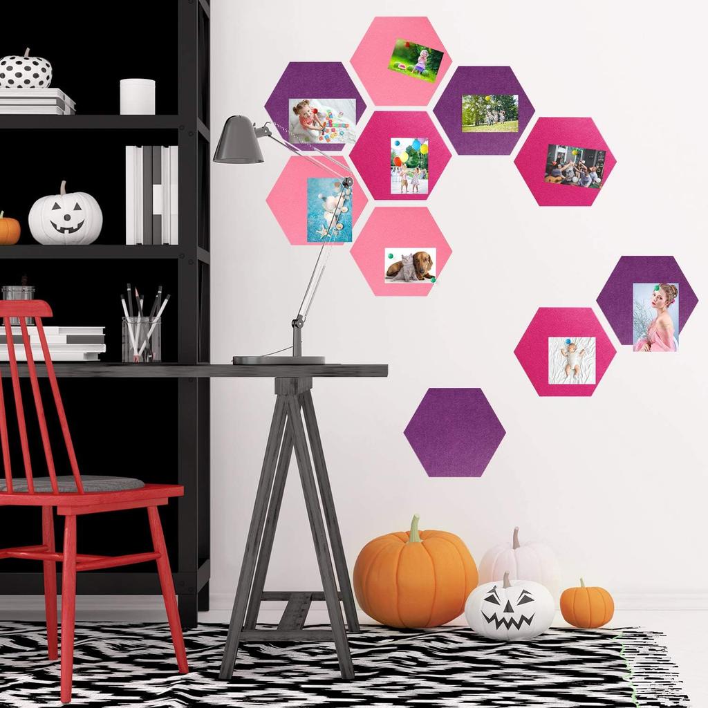 21 Pieces Pin Board Hexagon Felt Board Tiles Bulletin Board Memo Board Notice Board with 40 Pieces Push P for Home Office Classroom Wall Decor 5.9 x