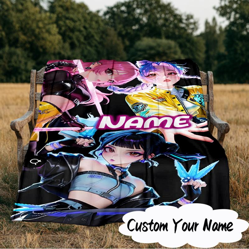 Custom Name KPop Cartoon Blanket Ideal Bedding Blanket Perfect for Travel, Camping, Living Rooms, Offices, Sofas, Fan Christmas gift