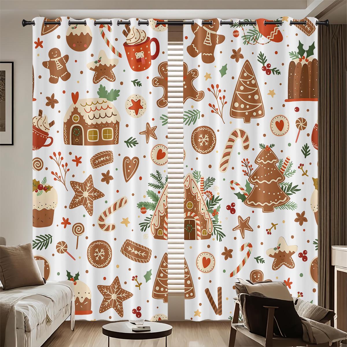 Christmas Gingerbread Man Digital Print Blackout Curtain – Polyester, Thickened, Sun Protection 140x160 cm