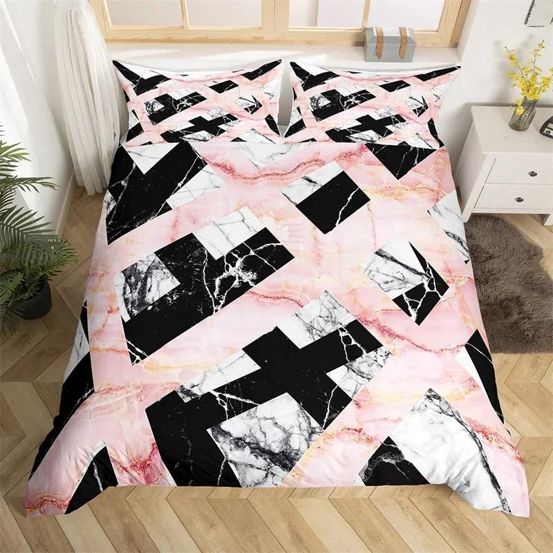 Marble Duvet Cover Marble Brick Wall Style King Queen Bedding Set Polyester Gold Bronzing Sequins Abstract Fluid Comforter Cover