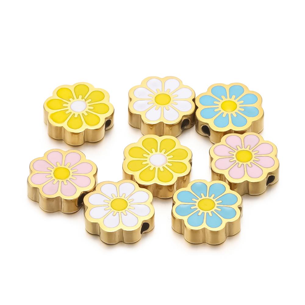 5Pcs Stainless Steel Enamel Sun Flower Beads for DIY Jewelry Making Bracelets Children Charms Necklace Earrings Supplies