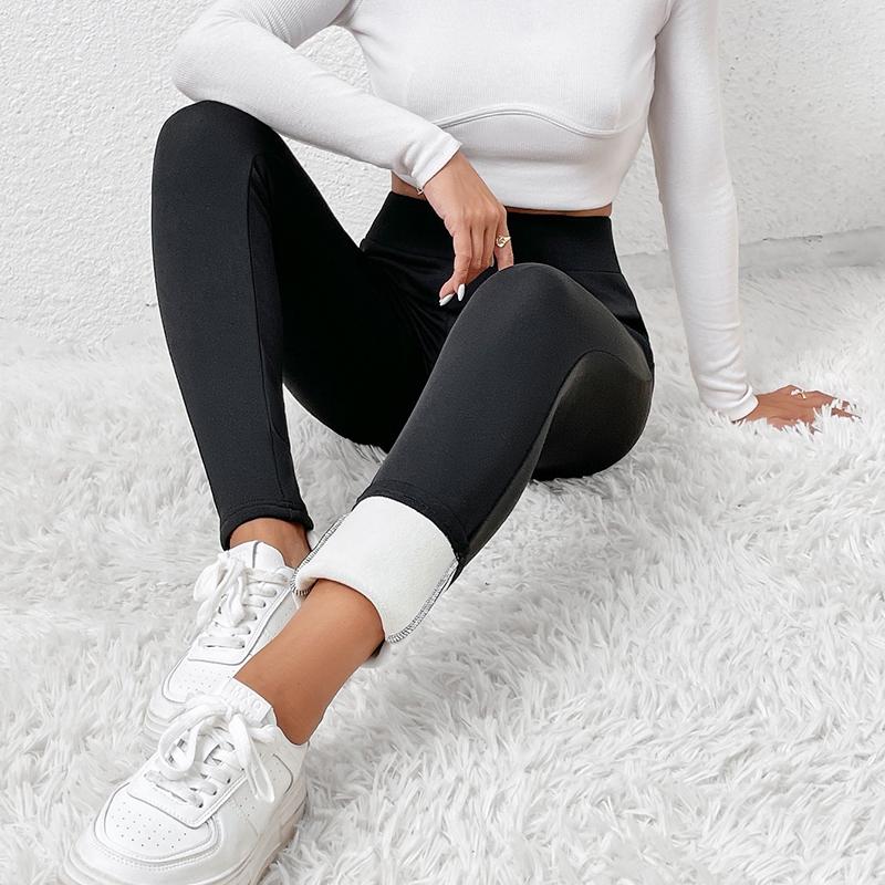 Opaque Black Thermal Leggings Winter White Fleece Lined Bodycon Tights Women Leggings Stretch Yoga Pants Slim High Fashion Warm Sprots Leggings Ladies