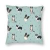 Border Collie Blaue Quadratische Kissenhülle Polyester Leinen Samtmuster Reißverschluss Dekorative Auto-Kissenhülle