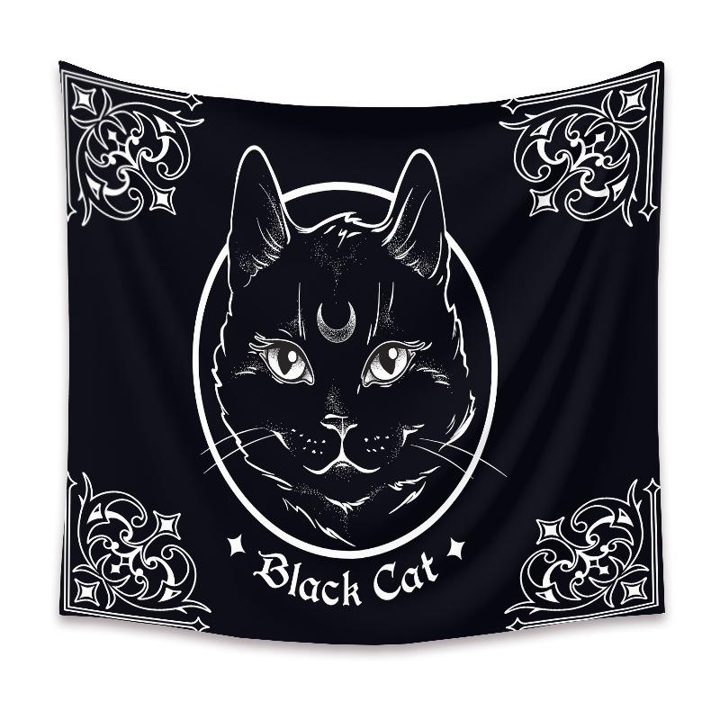 Decor casă tapiserie pisică neagră lună goth tatuaj artă halloween agățat de perete dormitor living cămin țesătură 230x180cm tapiserie