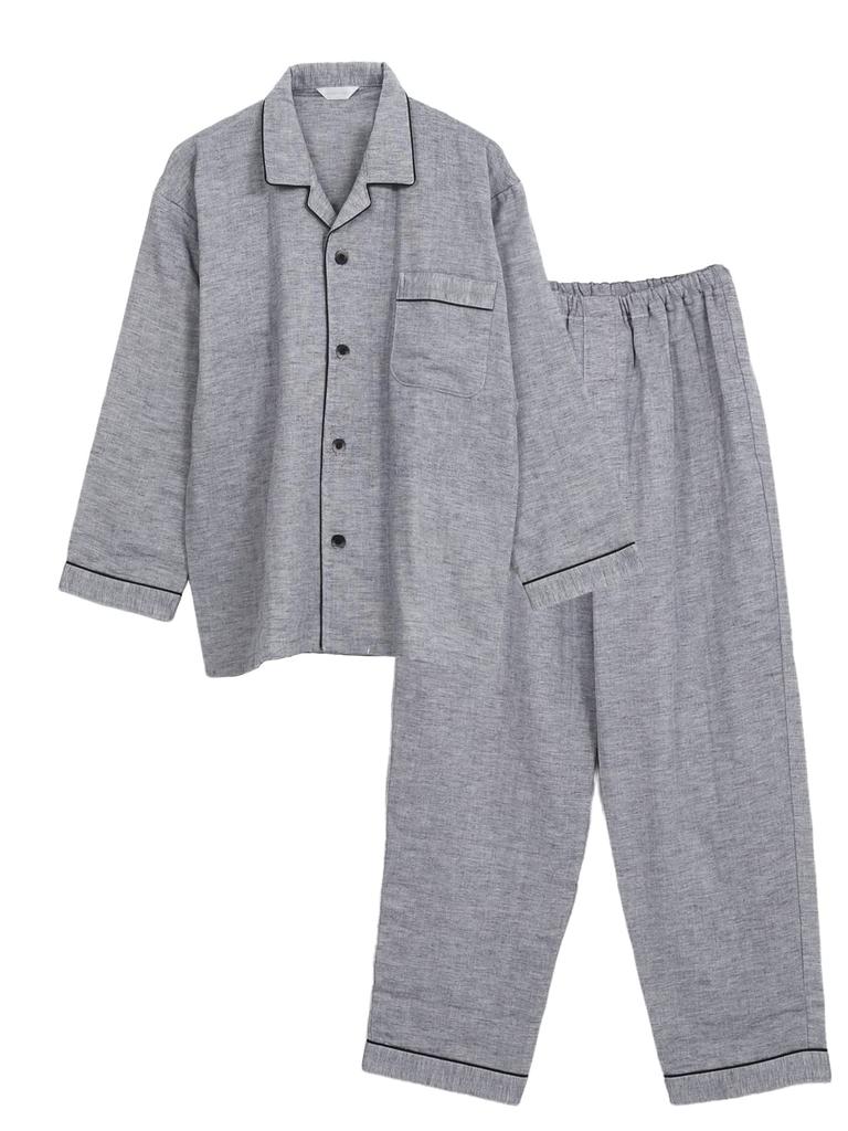 Kaituck Family SUIMIN CARE Made in Long Sizes 3L Men's Pajamas, Japan, Triple-Layer Gauze, 100% Cotton, Sleeve, Spring, Autumn, Winter, S, M, L, LL,