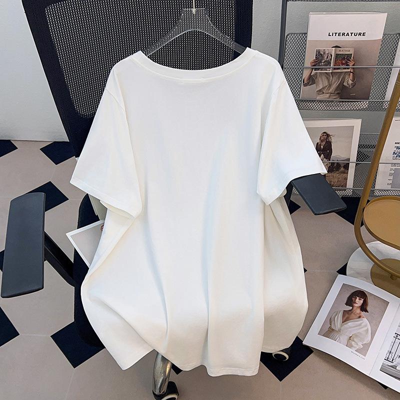 Women's Plus Size Loose Mid-Length Belly Covering Short-Sleeved Round Neck T-Shirt (Sizes 200/300/350 jin)