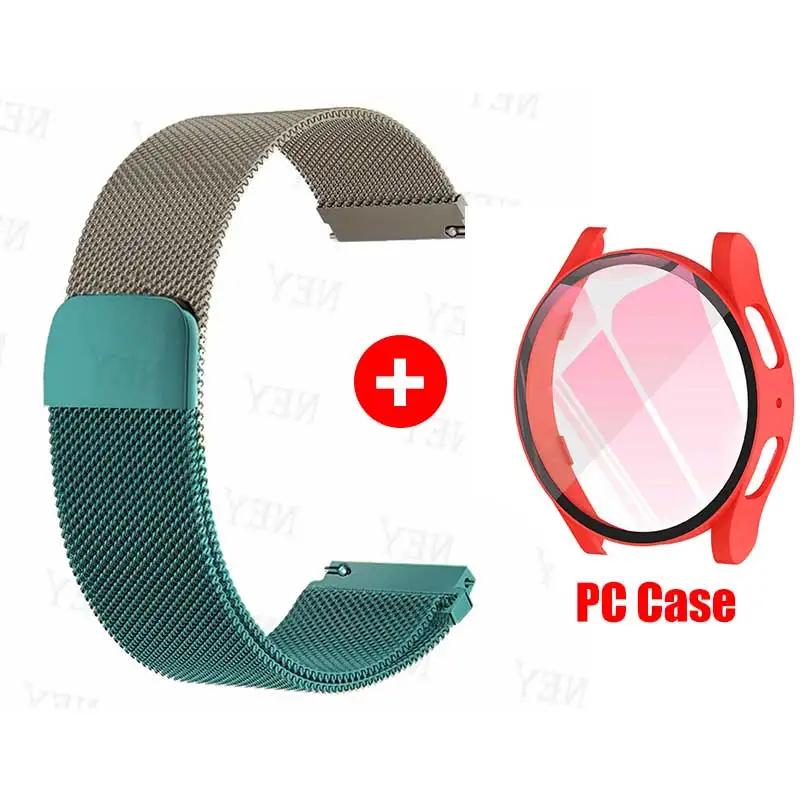Glass Case+Strap for Samsung Galaxy Watch 7 6 5 4 40mm 44mm Milanese Loop 20MM Band PC Protector Cover Bumper Galaxy Watch 6 5 4