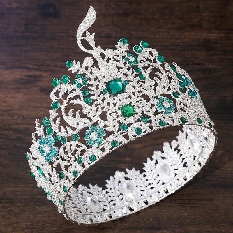 Baroque Large Round Diadem Bridal Crown Pageant Miss Tiaras Headdress Bride Wedding Dress Hair Jewelry Accessories