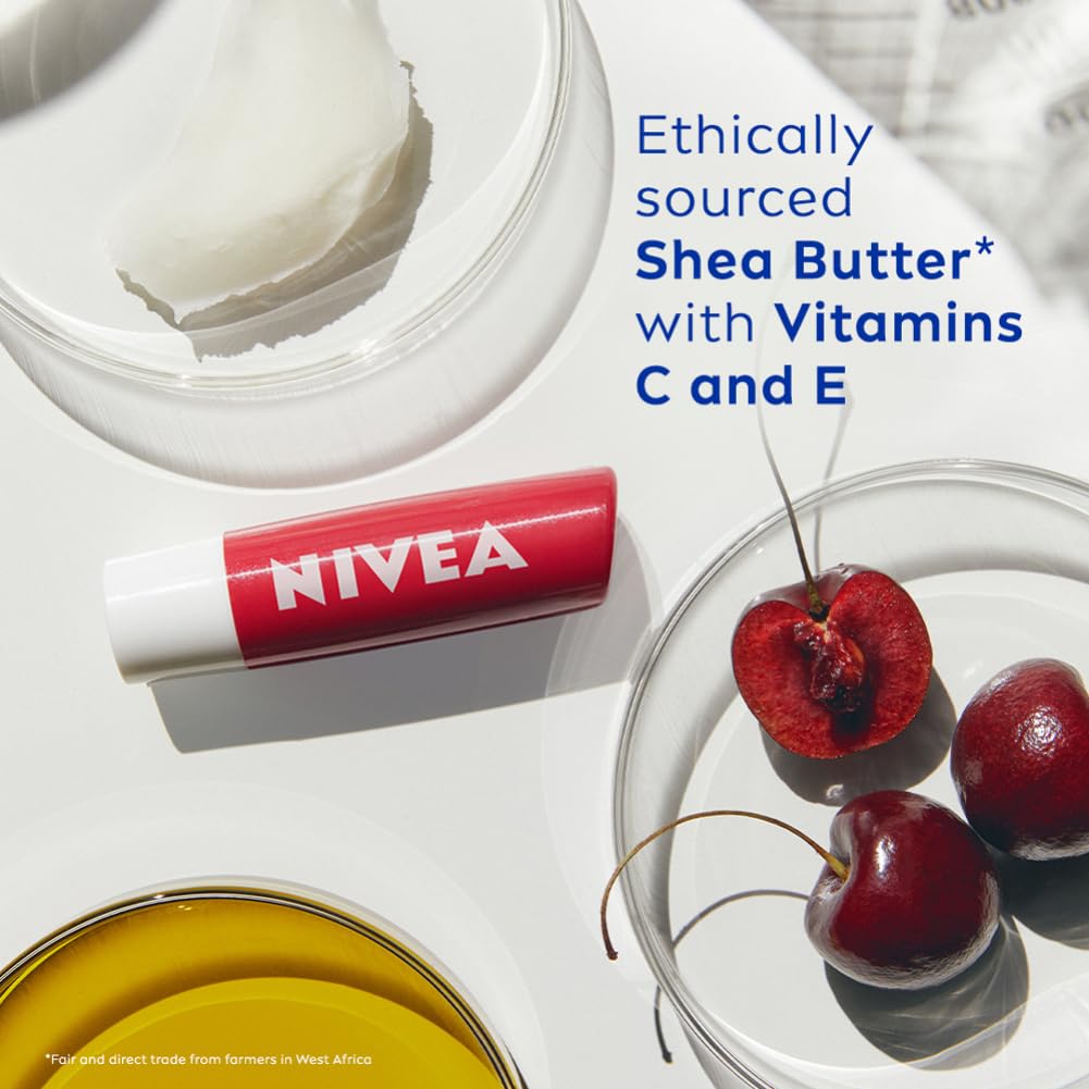Nivea Cherry Shine Lip Balm 4.8g Pack Of 1 | Glossy Finish With 24H Moisture | Smooth Texture For Soft Lips | Natural Lip Care