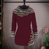 Women Ethnic Style Geometric Stripe Splicing Print Hooded Long Hoodie Sleeve Buttons Decor Mid-length Sweatshirt