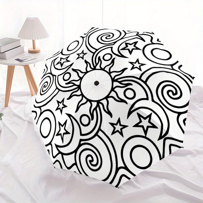 1pc Sun Moon Stars Design Automatic Folding Umbrella - Portable Foldable Design with 8 Ribs, Durable Plastic & Iron Frame, Casual Outdoor Ac
