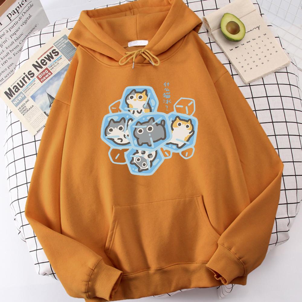 Freeze The Cat In Ice Cubes Printed Men'S Hoodie Casual Fashion Pullover Pleasure Outdoor Sweatshirts Comfort Leisure Clothes