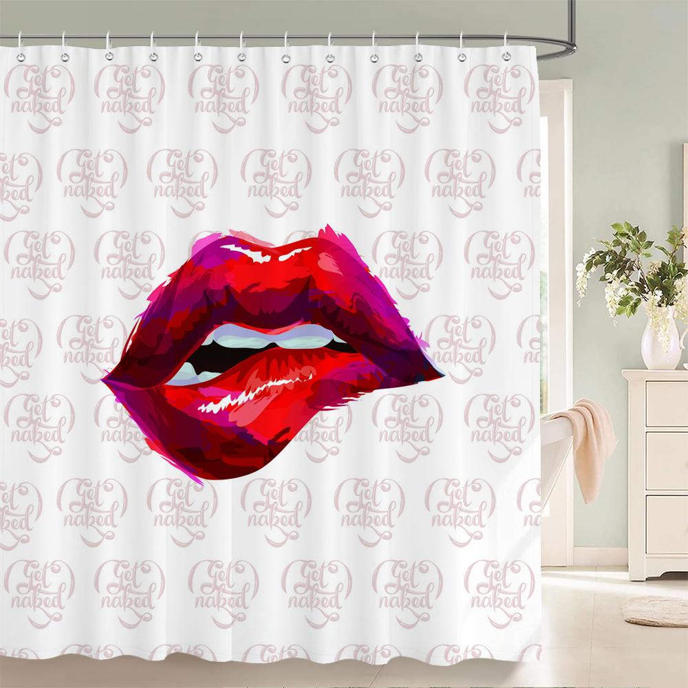 Sexy Red Lip Bath Curtain Waterproof Shower Curtains Polyester Pink Romance Love Bath Screen Printed Curtain For Bathroom Decor